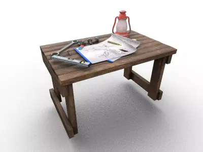 Low Poly Upgrade Table Crafting Workbench Game Ready Station Low-poly 3D model