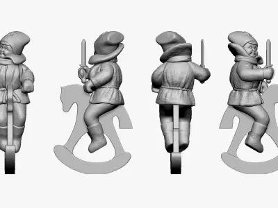 001348 a boy with sword on the toy horse 3D model