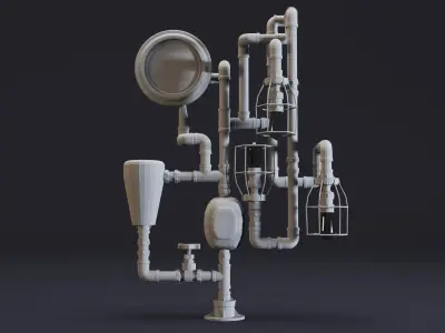 7- Steampunk Lamps- High detail 3d models Low-poly 3D model