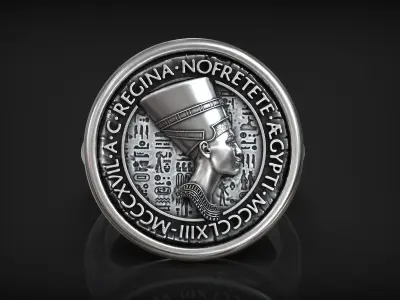 Regina Nofretete Ancient Design Egypt Coin Ring 3D print model