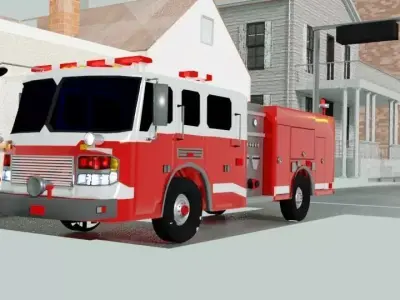 realistic fire truck  Low-poly 3D model