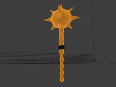 weapon silver spiked with wooden handle 3D model