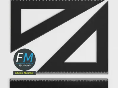 Drafting Ruler and Squares set Low-poly 3D model