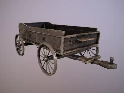 Wooden cart Low-poly 3D model 14