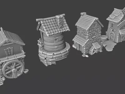 FREE Windmill and Village Buildings Pack Free low-poly 3D model