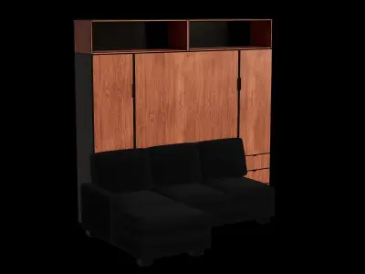 Black Sofa Wall Bed Wooden Cabinet Closed 3D model