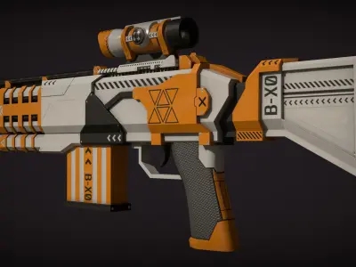 Futuristic Rifle - White and Orange Low-poly 3D model