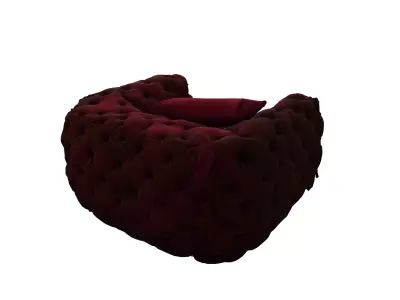 Vintage Tufted Velvet Armchair with Decorative Cushion 3D model