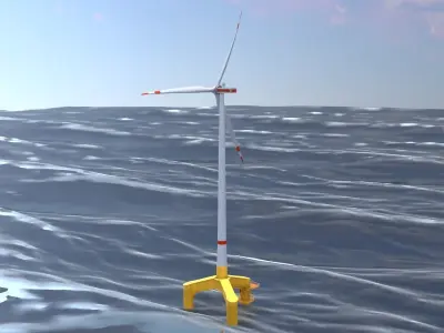 Wind turbine with Tripile Offshore Foundation E1 H-160 RD-138 Low-poly 3D model