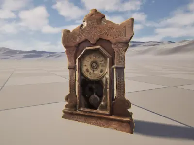 Antique Wooden Mantel Clock High-Quality 3D Scan Low-poly 3D model