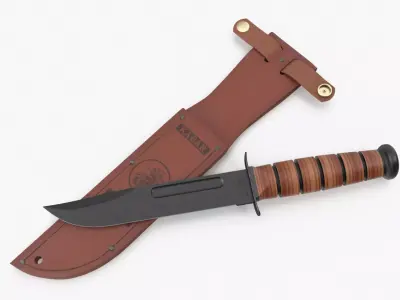 USMC Ka-Bar with Leather Sheat 3D model