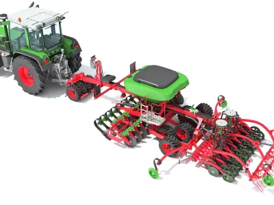 Tractor with Seed Drill 3D model 11