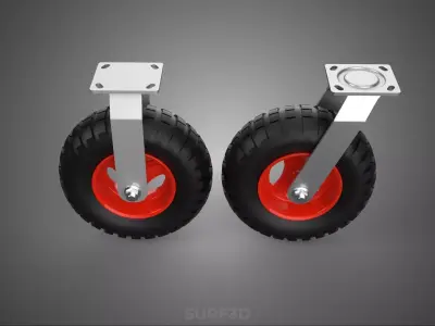 PAIR SET SWIVEL RIGID FIXED CASTER CASTOR WHEEL PNEUMATIC TIRE 3 3D model