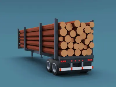 Cartoon Stylized  Semi Trailer with Logs Low-poly 3D model