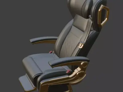 Luxury VIP Aircraft Seat Gray Leather Gold 3D Model 3D model