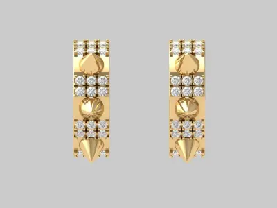Antique-Earing two hoop earrings with diamond spikes 3D print model