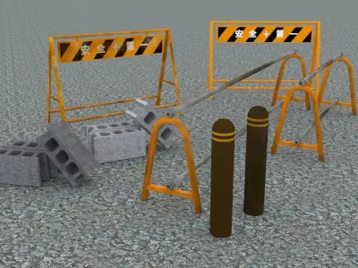 Low poly road assets Low-poly 3D model