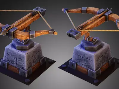 Stylized LowPoly Crossbow mounted Low-poly 3D model
