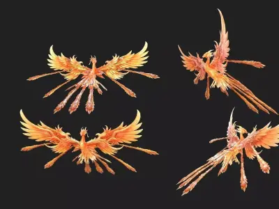 4 complete Fire Phoenix animations Low-poly 3D model
