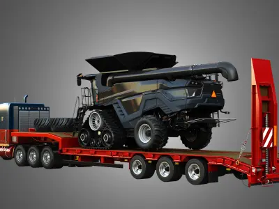 57P Heavy Duty 3-Axle Semi Truck with Combine Harvester  3 in 1 3D Model Pack