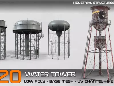 Industrial structure vol 2 - 20 water tower structures Low-poly 3D model