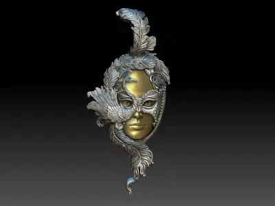 Lady Peacock Venetian Carnival Mask pendant 3D print model