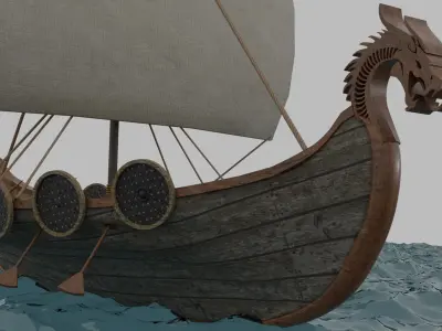 viking ship game ready Low-poly 3D model