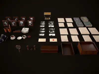 Vintage Desk Essentials pack Low-poly 3D model