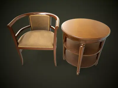 Vintage Chair and Coffee Table Low-poly 3D model
