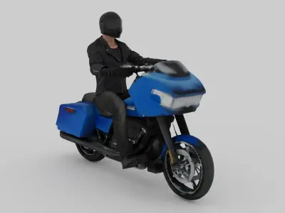 Harleydavidson Road Glide 2024 And Biker Ride Pose Free 3D model