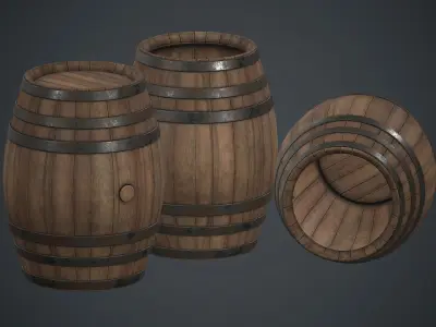 Wooden Barrel PBR Game Ready Low-poly 3D model