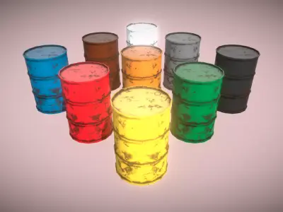 9 Color Barrels Rusty VR AR Low-Poly PBR Low-poly 3D model