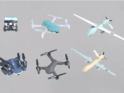 Multi type unmanned aerial vehicles Low-poly 3D model