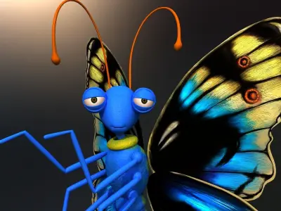 butterfly cartoon rigged character 3D model