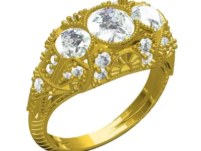 Antique Art Deco Filigree Engagement Ring 4 3D print model