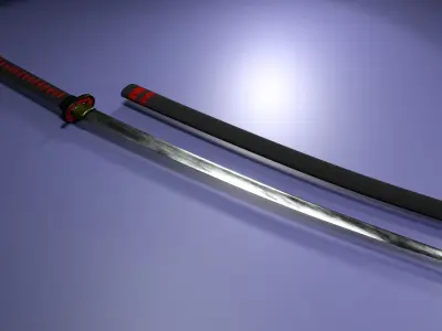 high-poly katana samurai sword 3D model