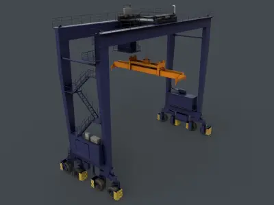PBR Rubber Tyred Gantry Crane RTG V2 - Blue Dark Low-poly 3D model