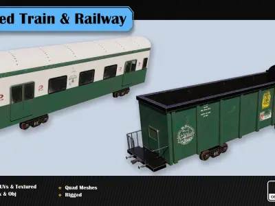 Rigged Train and Procedural Railway Low-poly 3D model