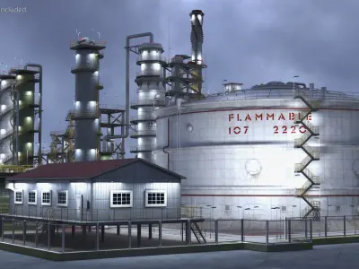  Distressed Oil Refinery Night Scene 