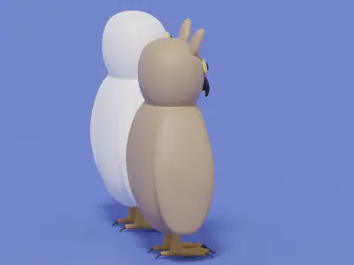 Cartoon Owl and Snowy Owl 3D model