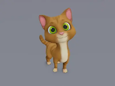 Rigged Cartoon Cat Character  Game Ready Low Poly Low-poly 3D model