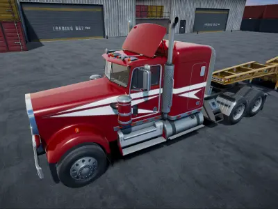 Lowboy semi truck unity asset Low-poly 3D model