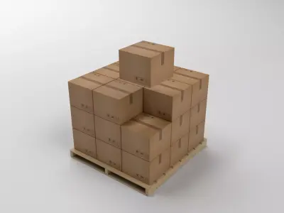Box set stack of cardboard boxes on pallet Low-poly 3D model