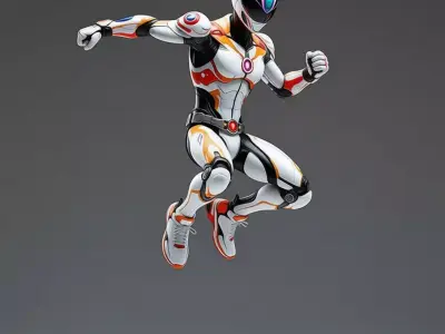 Cat Helmet Mech Suit 3D Model White Armor Neon Accents Low-poly 3D model
