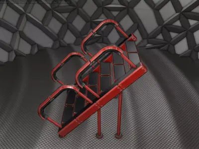 Sci-Fi Stairs - 28- Red Version Low-poly 3D model
