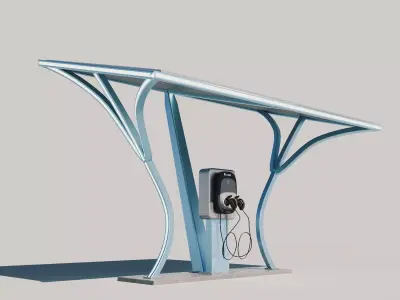 Modern Solar Carport with EV Charging Station 3D Model 3D model
