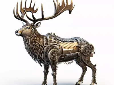 Steampunk Mechanical Deer 3D Model Low-poly 3D model