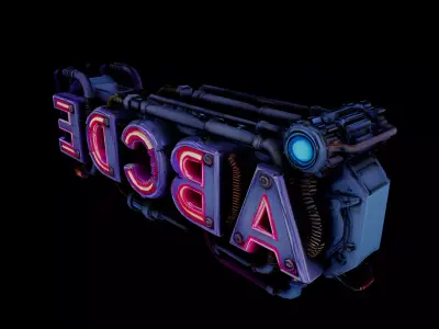 Cyberpunk Neon Font ABCDE words Low-poly 3D model