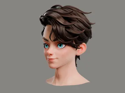 Cartoon Brunette Man Head 3D model