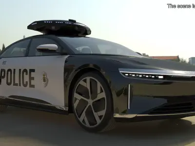 Lucid Air Electric Police Car Drone Launch Rigged for Cinema 4D 3D model